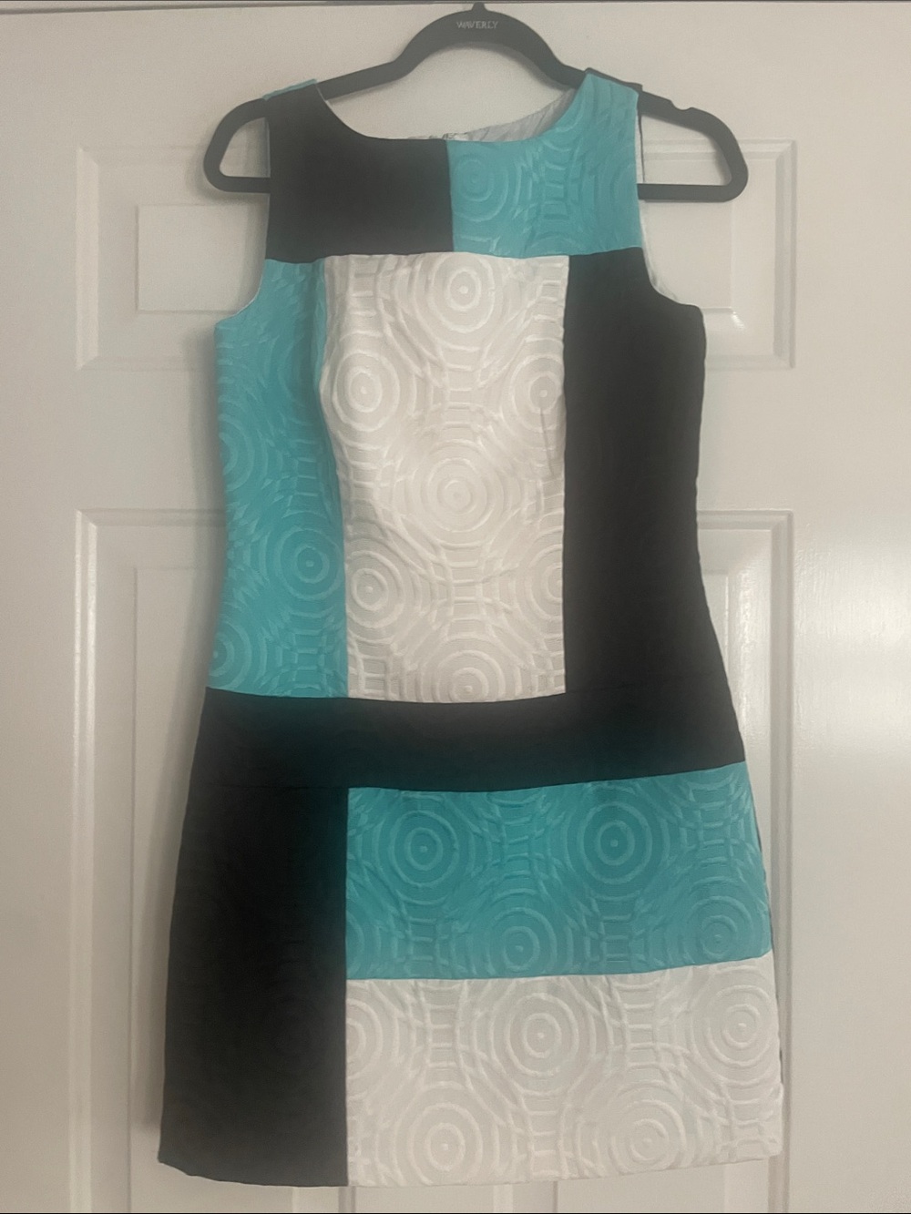 Jax Teal, Black & White Colorblock Sleeveless Shift Dress